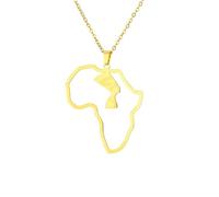 LUTAKU Collar con colgante de mapa de la reina Nefertiti de Egipto para mujeres y hombres, collar con colgante de reina Nefertiti de Egipto, accesorios de joyería de mapa de acero inoxidable, one size