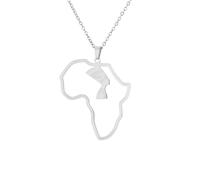 LUTAKU Collar con colgante de mapa de la reina Nefertiti de Egipto para mujeres y hombres, collar con colgante de reina Nefertiti de Egipto, accesorios de joyería de mapa de acero inoxidable, one size