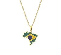 LUTAKU Collar con colgante de mapa y bandera de Brasil para mujeres y hombres, collar brasileño, colgante de acero inoxidable, accesorios de joyería de mapa, Acero inoxidable