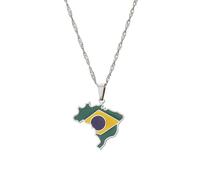 LUTAKU Collar con colgante de mapa y bandera de Brasil para mujeres y hombres, collar brasileño, colgante de acero inoxidable, accesorios de joyería de mapa, Acero inoxidable