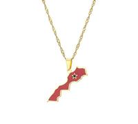 LUTAKU Collar con colgante de mapa y bandera de Marruecos para mujeres y hombres, collar con colgante de Marruecos, accesorios de joyería de mapa de acero inoxidable, Acero inoxidable