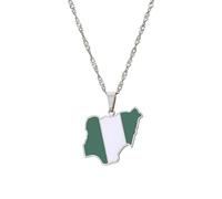 LUTAKU Collar con colgante de mapa y bandera de Nigeria para mujeres y hombres, collar de Nigeria, accesorios de joyería de mapa de acero inoxidable, talla única, Acero inoxidable, No es una piedra