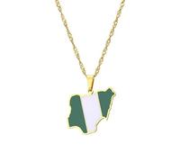 LUTAKU Collar con colgante de mapa y bandera de Nigeria para mujeres y hombres, collar de Nigeria, accesorios de joyería de mapa de acero inoxidable, talla única, Acero inoxidable, No es una piedra