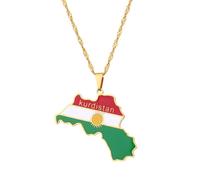 LUTAKU Collar con colgante de mapa y bandera del Kurdistán para mujeres y hombres, collar de Kurdistán, cadena con dije de acero inoxidable, accesorios de joyería de mapa, Acero inoxidable