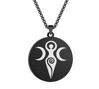 LUTAKU Collar de diosa de triple luna para mujeres y hombres, colgantes de diosa en espiral, diosa de fertilidad, diosa pagana, bruja, cadenas de joyería de regalo, Acero inoxidable, No es una piedra