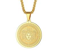 LUTAKU Collar de oro medusa para hombre, unisex, con colgante de mitología griega antigua, cadena de hip hop para hombre, Acero inoxidable, No es una piedra preciosa