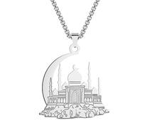 LUTAKU Collar musulmán islámico para mujeres, hombres y niños, mezquita con colgante de talismán de media luna, cadenas de joyería de acero inoxidable 316L para hombres, Acero inoxidable, No es una