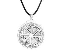 LUTAKU Kolovrat - Collar con colgante de mitología eslava para hombre, símbolo eslavo del sol, dios del sol, cuello Svarog, cadena de cuero para hombre, joyería punk Svarga