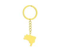 LUTAKU Llavero de mapa y bandera de Brasil para mujeres y hombres, llavero de Brasil, colgante de acero inoxidable, accesorios de joyería de mapa, Gold04, Talla única