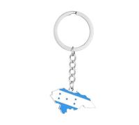 LUTAKU Llavero de mapa y bandera de Honduras para mujeres y hombres, llavero con colgante de acero inoxidable, accesorios de joyería de mapa, plata, Talla única