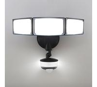 LUTEC 74 W 8000 lúmenes con sensor de movimiento para exteriores, luz diurna 5000 K, luces de inundación impermeables IP65 para exteriores con luz nocturna, detector de movimiento de atardecer a