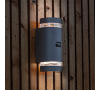 LUTEC Aplique para exterior con sensor FOCUS ROUND, gris oscuro, 2 x GU10, IP44