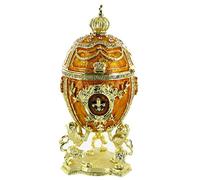 Lutèce Créations Caja de música en Forma de Huevo/Huevo Musical de Estilo Fabergé de Metal con Corona, Dorados, pedrería y Mecanismo Musical de Resorte de 18 Notas - La Flauta Mágica (W. A. Mozart)