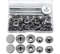 LUTER 12 Sets 15 mm Botones a Presión Metal Botones a Presión Extraíbles Sin Costuras con 4 Metal Herramientas de Instalación para Ropa Vaquera Pantalones Vaqueros Cuero Bolsos Chaquetas (Negro)