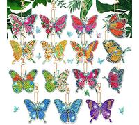 LUTER 15uds Llaveros de Mariposa Punto de Diamante, Llavero de Arte de Diamante Mariposas Diamantes Llaveros de Pintura de Diamantes Mariposas para Decoración de Manualidades de Primavera y Verano