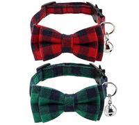 Luter 2 Collares Navideños para Gatos a Cuadros con Pajarita y Campanas, Collares Ajustables para Gatos, Gatitos, Suministros para Cachorros (Rojo, Verde)