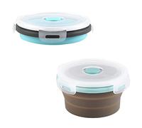 Luter 2 Piezas Plegable Viajes Silicona para Perro 350ml Botella Agua Perro para Alimentos con Tapa Plato de Alimentación Portátil para Mascotas para Perrera Camping (12x12x3cm) (Gris, Azul)…