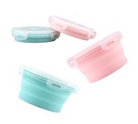 Luter 2 Piezas Plegable Viajes Silicona para Perro 350ml Botella Agua Perro para Alimentos con Tapa Plato de Alimentación Portátil para Mascotas para Perrera Camping (12x12x3cm) (Rosado,Azul)…