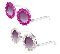 LUTER 2uds Gafas de Sol Forma Flor para Niños, Coloridos Anteojos de Sol de Margarita para Niños Kit de Anteojos de Sol Redondos con Forma de Flor para Niñas (Blanco, Morado)