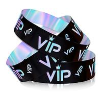LUTER 500pcs Pulseras VIP, Pulseras VIP Pulseras de Papel para Fiestas Pulseras de Papel Pulseras Brazaletes VIP para Eventos Entrada Fiesta VIP Festival de Música Conciertos(Plata Negra Holográfica)