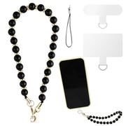 LUTER Correa de Muñeca para Teléfono Móvil con Cuentas de Piedra, Cordón de Teléfono Móvil con 2 Lengüetas de Sujeción, Desmontable Colgantes de Mano para Movil para Mujeres Niñas (Negro)