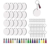 Luter - Lote de 80 llaveros en blanco de sublimación, incluidos los tableros de sublimación redondos de doble cara, llaveros, borlas de piel, anillos de salto para la fabricación de llaveros DIY
