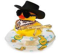 LUTER Pato para Coche, Goma Pato para Salpicadero Coche Chirriante Juguete Baño Bebe Pato Divertido Decoracion Salpicadero Coche con Anillo de Natación Gorro Gafas(Style 3)