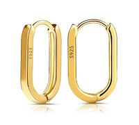 LUTER Pendientes Aro Mujer Plata de Ley S925, 2 Piezas Pendientes de Aros Ovalados Pequeños Minimalistas en Forma de U Plata de Ley Peso Ligero y Cómodo (Dorado)