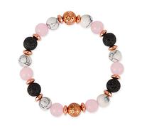 LUTER Pulseras Ansiedad para Mujer, Cuentas Cebra Piedra Natural Hechas a Mano Pulseras Cuentas Cristal Elástico Pulsera Curativa Calmante con Joyas de Purpurina Dorada (Cristal Rosa, Pino Blanco)