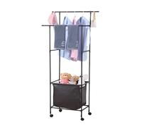 LUTODY - Perchero pie de burro, Colgador de ropa, Rueda giratoria, Soporte resistente compacto con estante para zapatos, Bolso, Accesorios, Prenda, Multifuncional, Recibidor, Entrada (Negro)