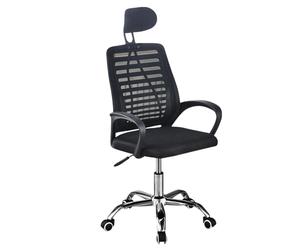 LUTODY - Silla de escritorio, Silla de oficina, Silla gaming, Con reposacabeza, Respaldo red de malla transpirable, Soporte lumbar, Ergonómica con forro de nailon, Con reposabrazo, Rueda giratoria Neg