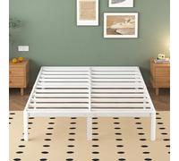 Lutown-Teen Cama de Metal 160x200 cm, Altura 30.5 cm, Somier 160x200 con Patas de Esquina Curvadas de Acero, Almacenamiento bajo la Cama, Fácil Montaje, Libre de Ruidos, Blanco