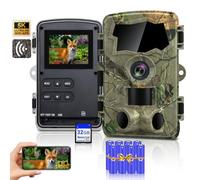 Lutranstra Cámara de Caza 5K WiFi, cámara de Vida Silvestre Full HD de 64MP con aplicación de transmisión a móvil, cámara de Infrarrojos para Animales Salvajes con Tarjeta SD de 32G y baterías 8*AA