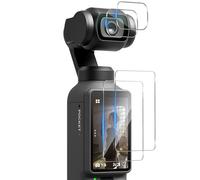 Lutree Cristal Templado para DJI Osmo Pocket 4, 2+2 Piezas Protector de Pantalla + Protector de Lente de Cámara, Dureza 9H HD Anti-Arañazos Vidrio Templado Película Protectora