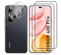 Lutree Cristal templado para Honor 400 Pro, paquete de 2 + 2 protectores de pantalla 3D + protector de lente de cámara, película HD sin burbujas, vidrio protector antiarañazos de alta calidad