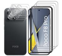 Lutree Cristal Templado para Xiaomi Poco F8 Pro, 3+3 Piezas Protector de Pantalla + Protector de Lente de Cámara, Dureza 9H HD Anti-Arañazos Vidrio Templado Película Protectora