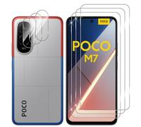 Lutree Cristal Templado para Xiaomi Poco M7 4G, 3+3 Piezas Protector de Pantalla + Protector de Lente de Cámara, Dureza 9H HD Anti-Arañazos Vidrio Templado Película Protectora