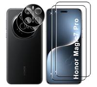 Lutree para Honor Magic 7 Pro Cristal Templado, 2+2 Piezas 3D Protector de Pantalla + Protector de Lente de Cámara (Negro), Dureza 9H HD Vidrio Templado Anti-Arañazos Película Protectora