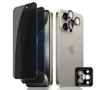 Lutree para iPhone 15 Pro Max Anti-Espía Cristal Templado, 2+1 Piezas Protector de Pantalla de Privacidad + Protector de Lente de Cámara, Anti-Arañazos Antiespias Película Protectora