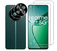 Lutree para Realme 12+ 5G/ Realme 12 Plus 5G/ Realme 12 4G (No 5G) Cristal Templado, 2+2 Piezas Protector de Pantalla+ Protector de Lente de Cámara (Negro), HD Vidrio Templado Película Protectora