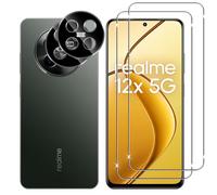 Lutree Para Realme 12 5G/Realme 12x 5G Vidrio Templado, 2+2 Piezas Película Protectora + Película Cámara (Negro), Dureza 9H Anti-Arañazos Anti-Huellas HD Sin Burbujas Protector de Pantalla