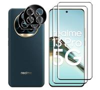 Lutree para Realme 13 Pro/Realme 13 Pro Plus/ 13 Pro+ Cristal Templado, 2+2 Piezas 3D Protector de Pantalla+ Protector de Lente de Cámara (Negro), Dureza 9H HD Vidrio Templado Película Protectora