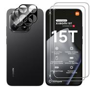 Lutree para Xiaomi 15T/ Xiaomi 15T Pro Cristal Templado, 2+2 Piezas Protector de Pantalla+ Protector de Lente de Cámara (Negro), Dureza 9H HD Anti-Arañazos Vidrio Templado Película Protectora