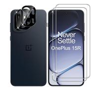 Lutree Protector de pantalla para OnePlus 15R 5G, paquete de 2 + 2 de vidrio templado + protector de lente de cámara (negro), película HD de dureza 9H sin burbujas, vidrio protector antiarañazos de