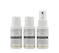 LUTTMANN Kit de viaje para cabello sintético, champú, bálsamo y acondicionador de 50 ml, cuidado para cabello sintético, cuidado especial para pelucas y postizos, ideal para viajes