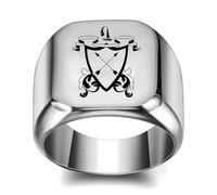 LUTTO Anillo personalizado, Grabado con el Escudo familiar o el de tu equipo/Logotipo/Emblema/Dibujo. En acero o dorado, tamaños a elegir. Anillo personalizado hombre o mujer. (Acero, 23 mm Ø)
