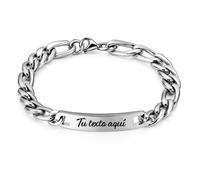 LUTTO Pulsera esclava, Pulsera personalizada, Pulsera acero inoxidable personalizable, Texto grabado, hombre y mujer para Navidad, cumpleaños, enamorados, amigo invisible. (Hombre acero 22 x 1 cm)
