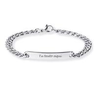 LUTTO Pulsera esclava, Pulsera personalizada, Pulsera acero inoxidable personalizable, Texto grabado, hombre y mujer para Navidad, cumpleaños, enamorados, amigo invisible. (Mujer acero 21 x 0,5 cm)