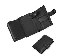 LUUFAN Cartera de cuero de vaca triple con cadena antirrobo para hombres dinero en efectivo moneda tarjeta de crédito monedero negro, 6001h-negro, Size: 11x8x1.5cm, Casual