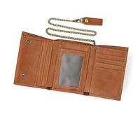LUUFAN Cartera triple de cuero de vaca con cadena antirrobo para hombres dinero en efectivo moneda tarjeta de crédito monedero, marrón, 6006zs-marrón, Size: 11x8x1.5cm, Casual
